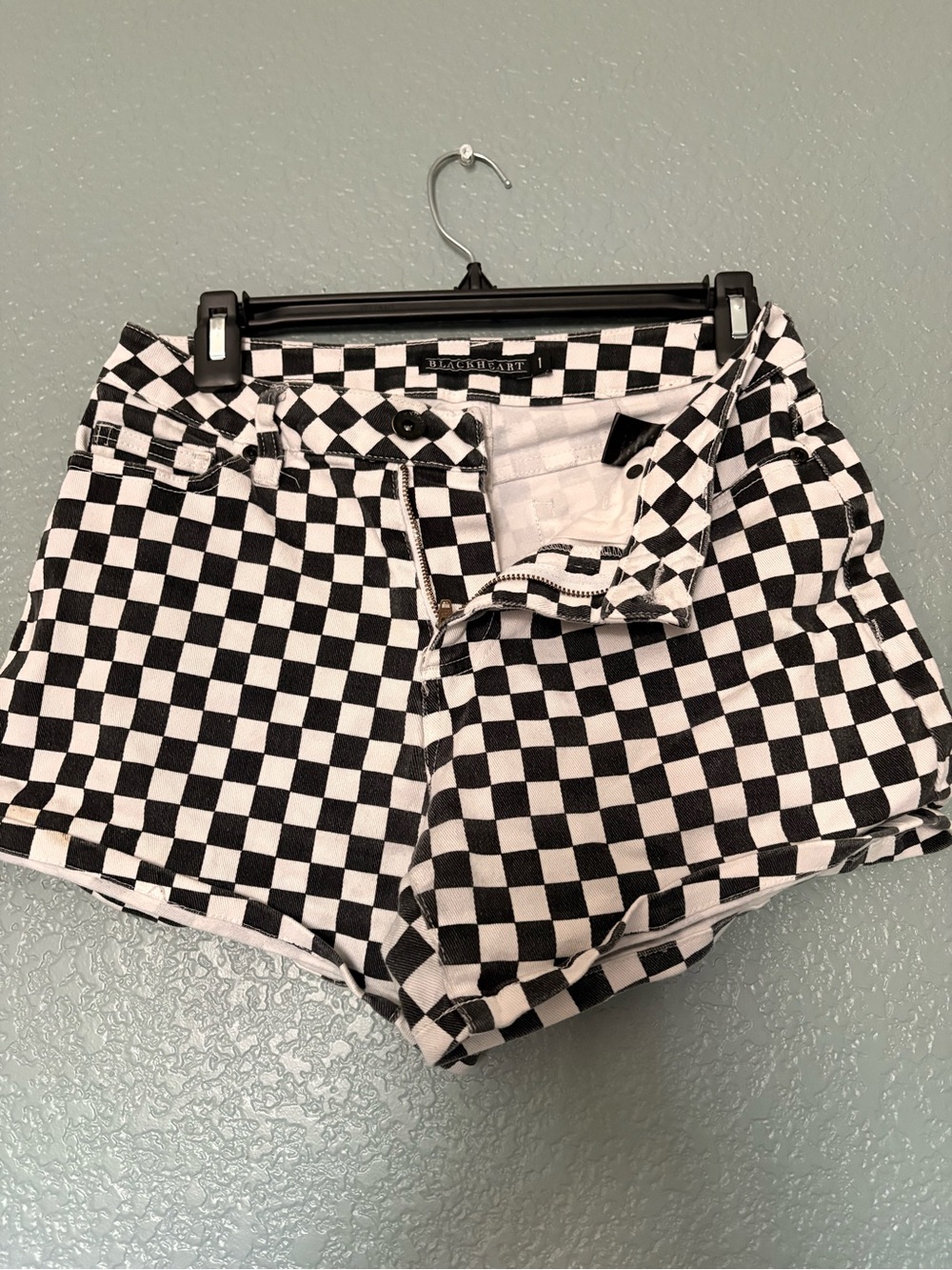 Blackheart by Parisian Black & White Checkered High-Rise Jean Shorts